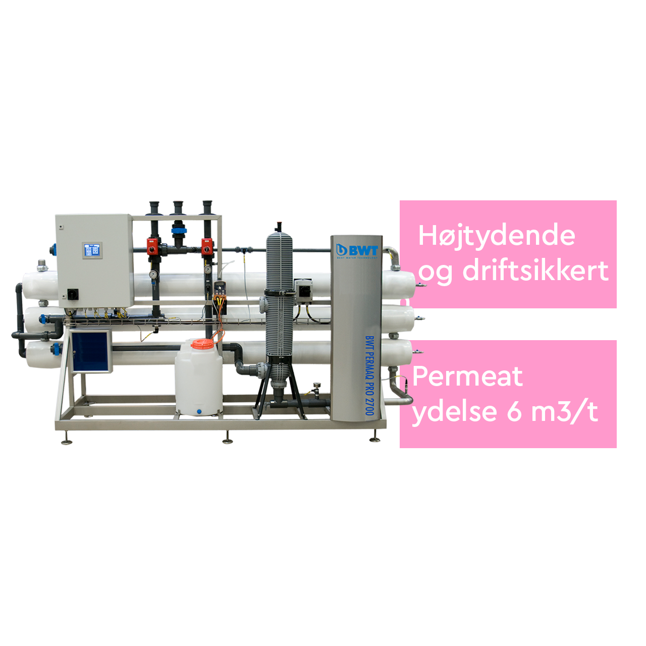 Højtydende omvendt osmoseanlæg med permeat ydelse på 6 m3/t