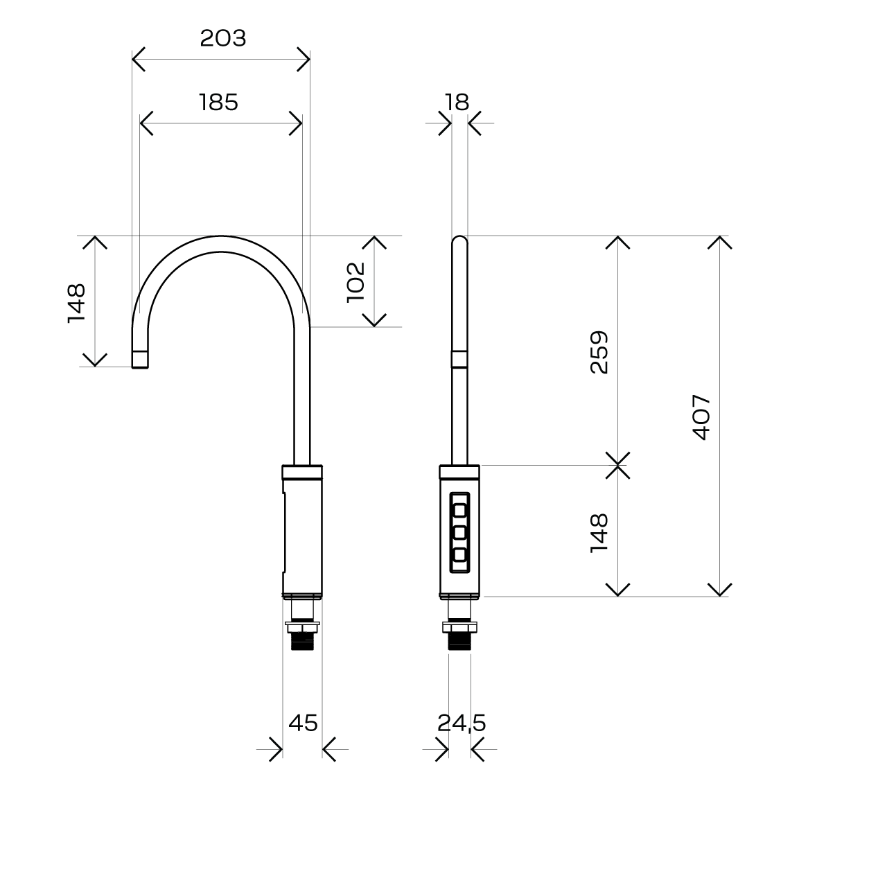 Vandhane med 3 typer vand