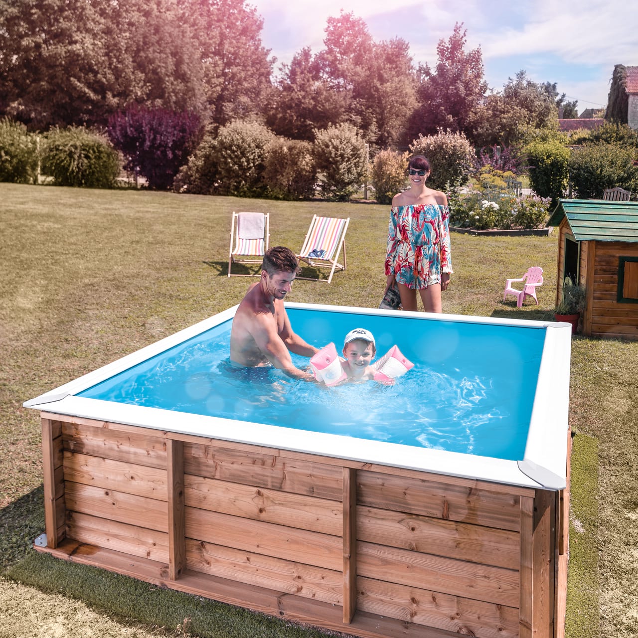 Holzpool klein mit Abdeckung