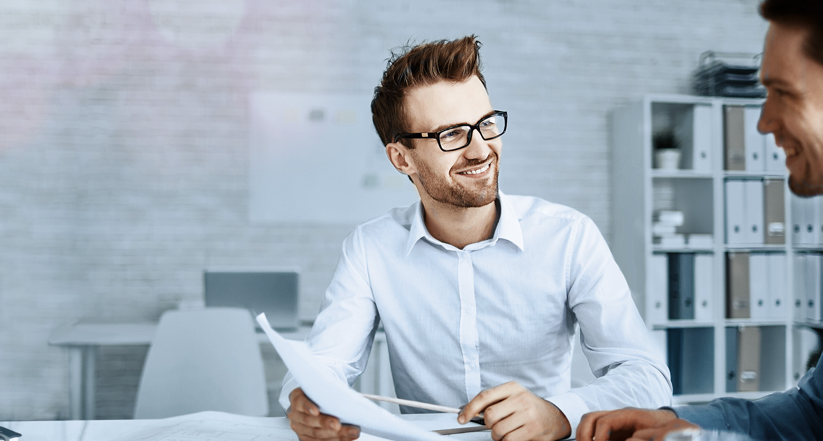 Salesmen advising customer