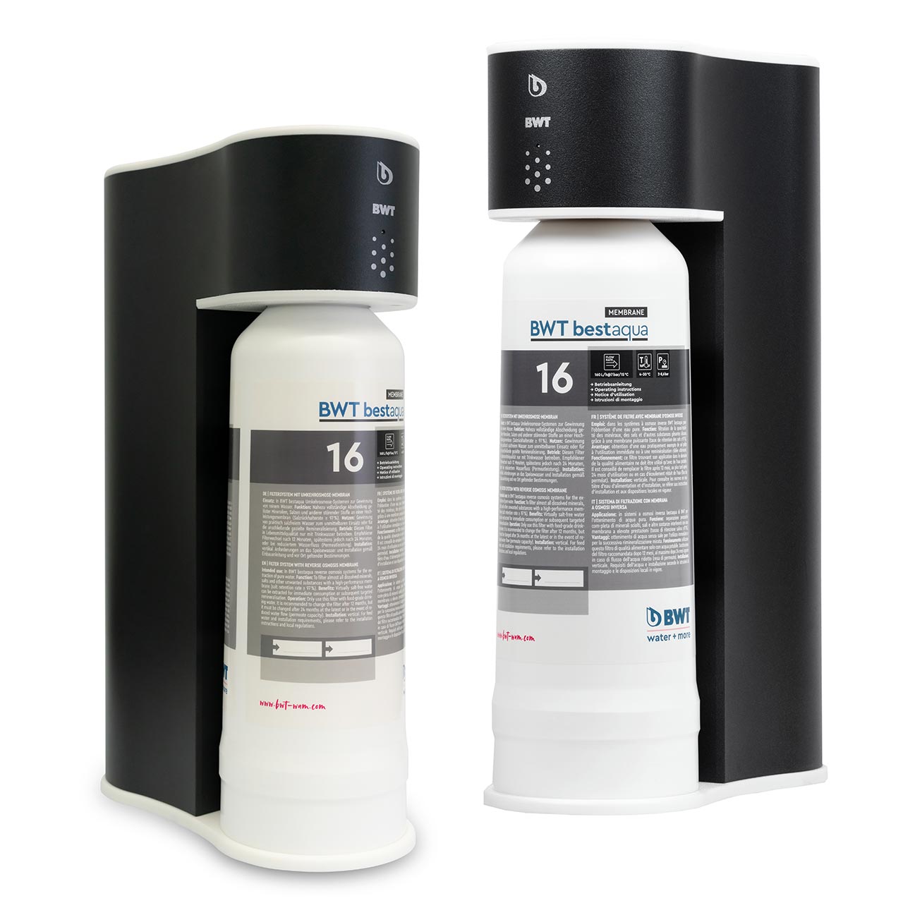 ROC Umkehrosmoseanlage von BWT: Schwarzes Gerät mit Filterkartusche.