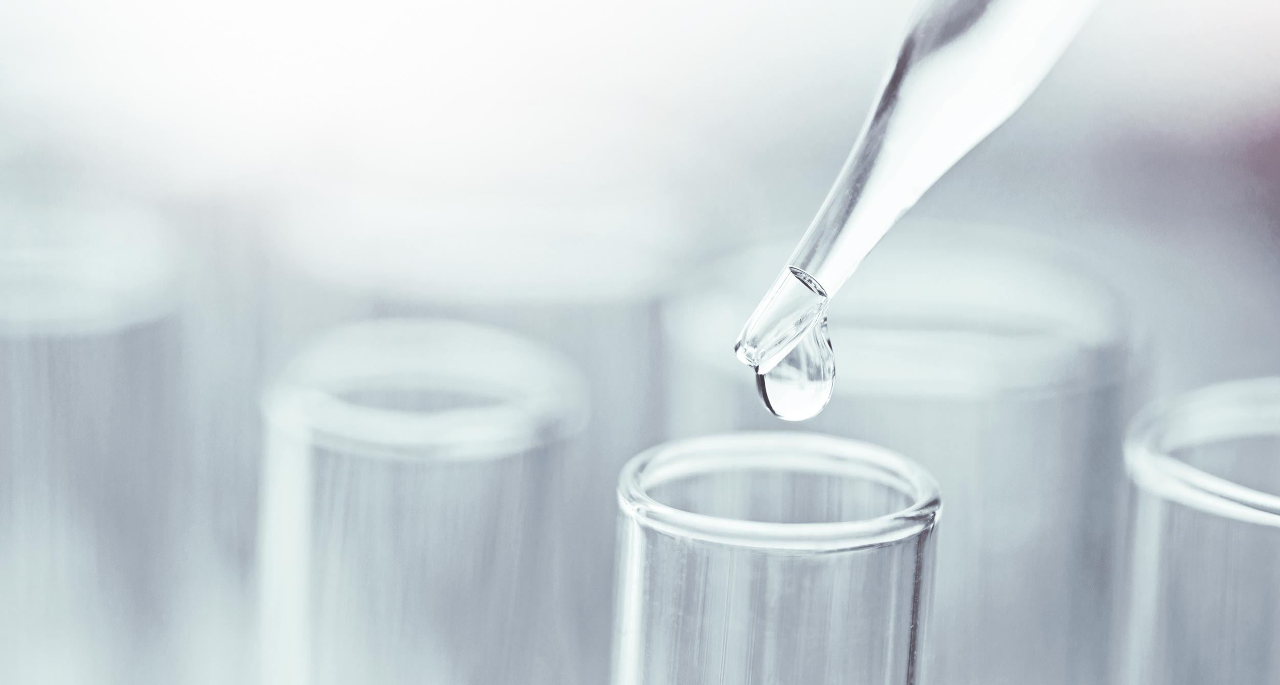 Aus Piepette tropft ein Tropfen Wasser in ein Reagenzglas.