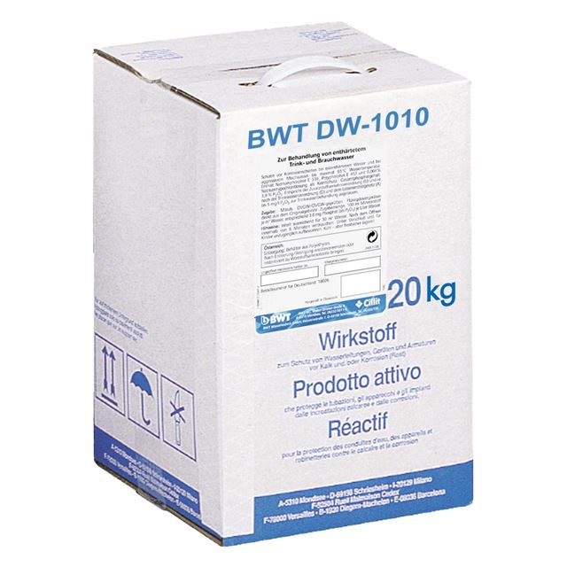 Weiss Kiste mit BWT Wirkstoff für Wasserkonditionierung