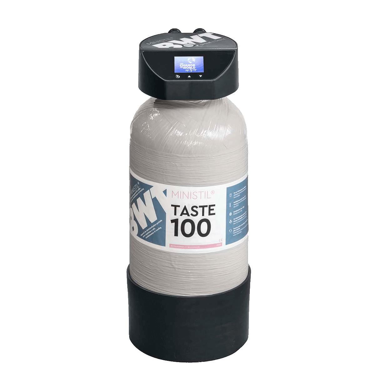 Zwei Graue Patronen mit blau-weissem Etikett.