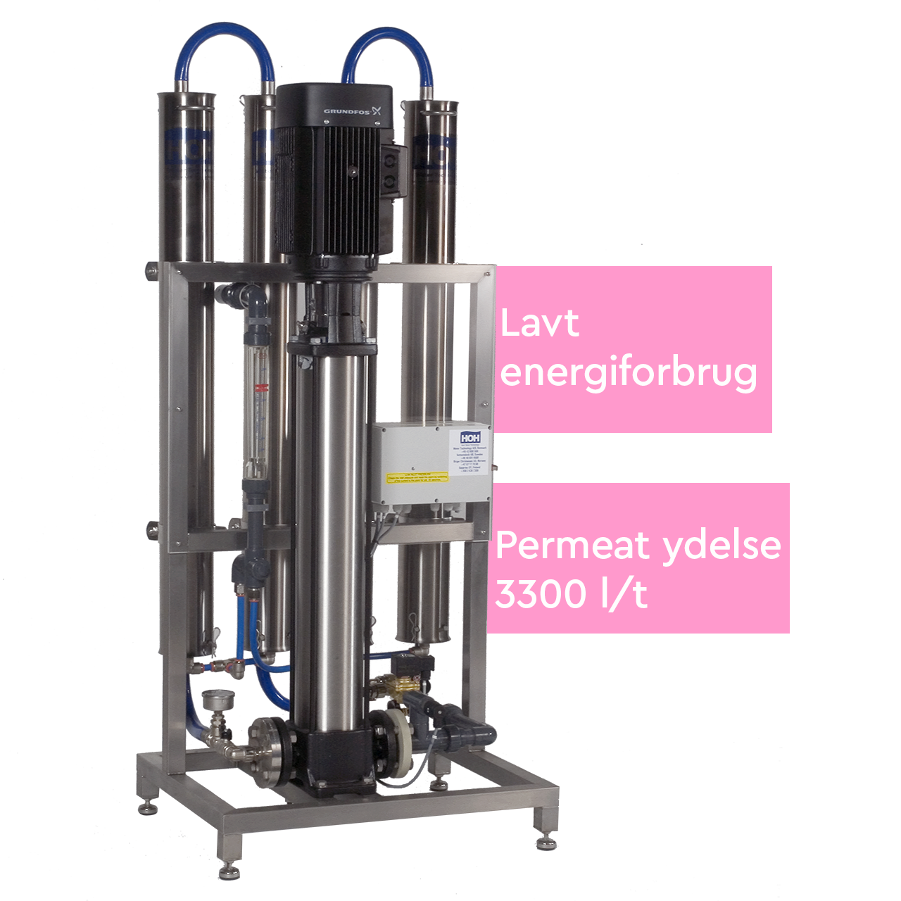 Energieffektivt omvendt osmoseanlæg med en permeat ydelse på 3300 l/t
