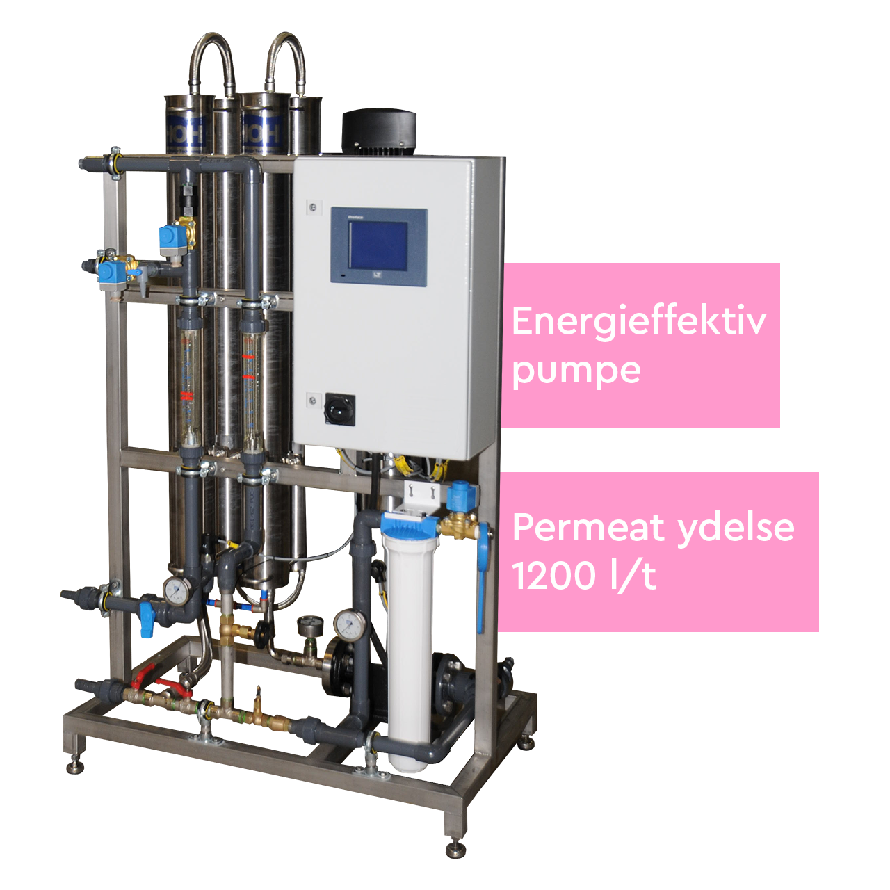 Energieffektivt omvendt osmoseanlæg med en permeat ydelse på 1200 l/t