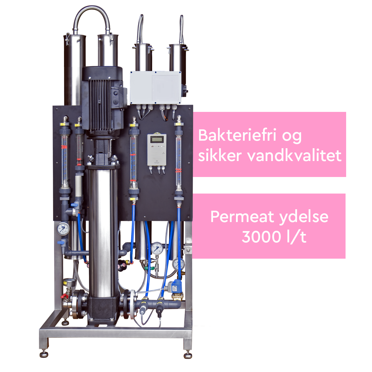 Double-pass omvendt osmoseanlæg med permeat ydelse på 3000 l/t