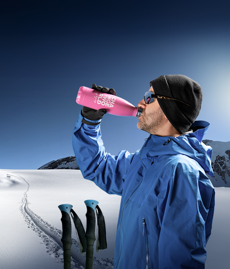 Skier drinking water