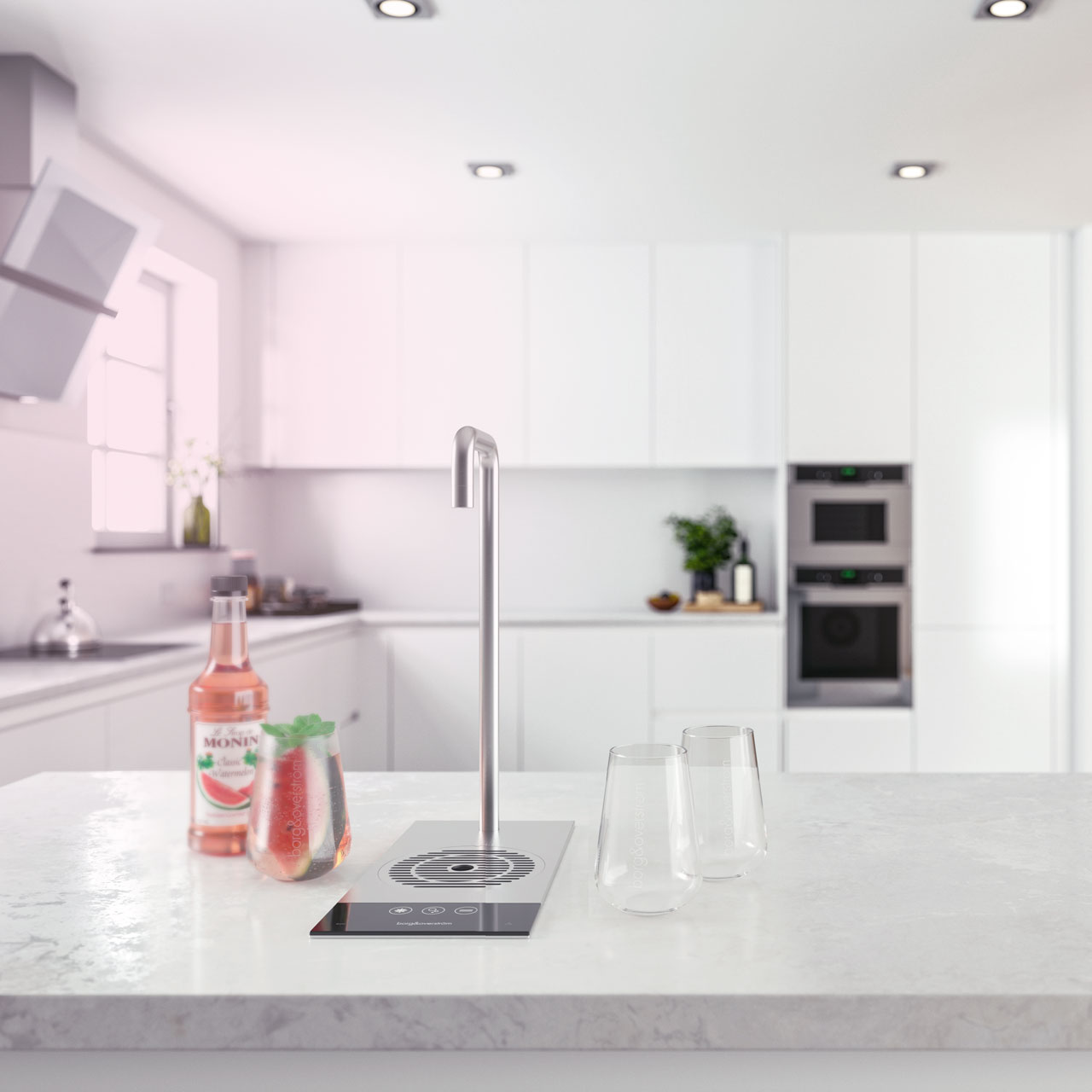 Un exemple de ce à quoi ressemble la fontaine à eau BWT Palaimon P30 dans une cuisine.