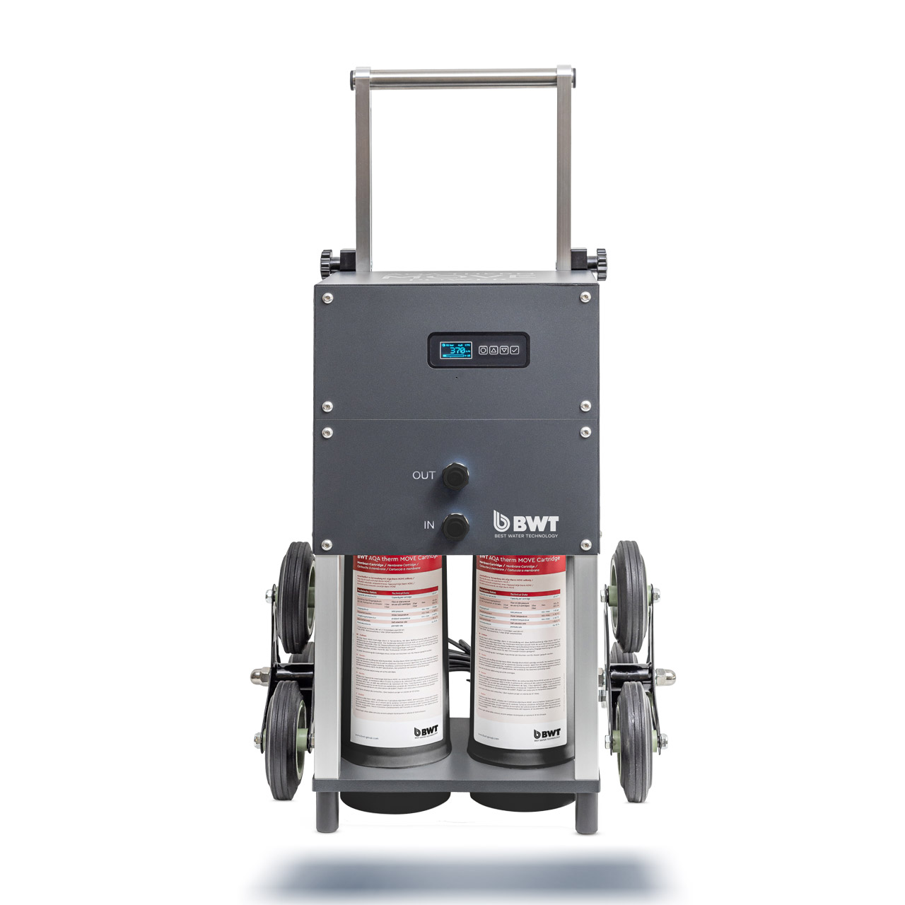 Appareil deux avec deux bouteilles pour le traitement de l'eau de chauffage.