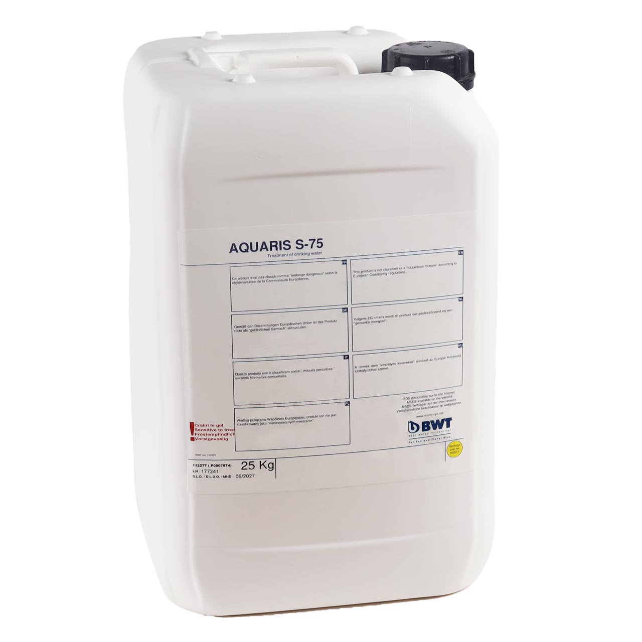 Bidon blanc pour le conditionnement de l'eau.