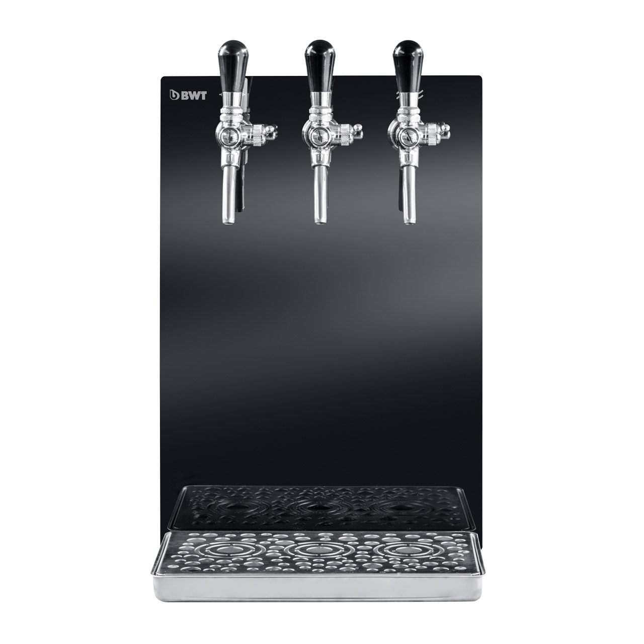 Fontaine d'eau noire avec trois distributeurs.