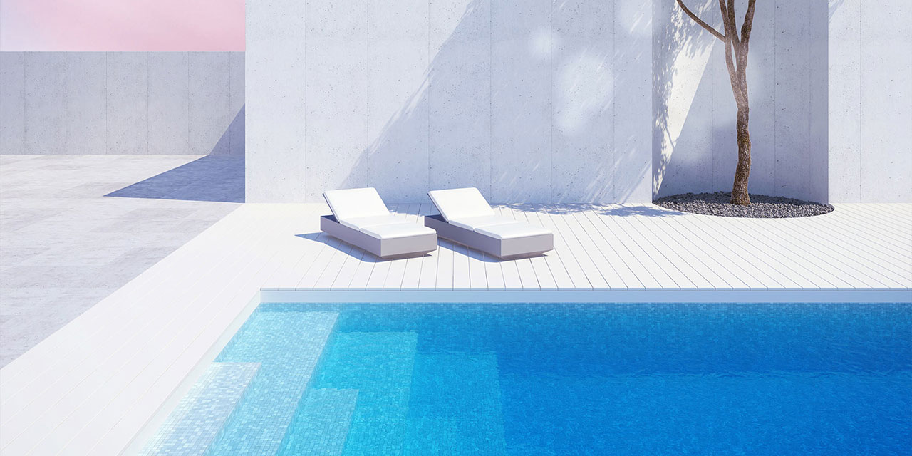 ambiance piscine extérieure et transats