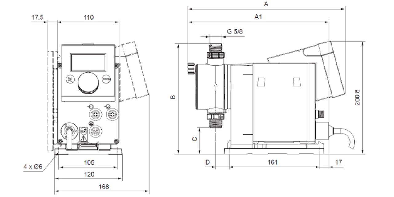 Teknisk tegning av Medo doseringspumpe til svømmebasseng